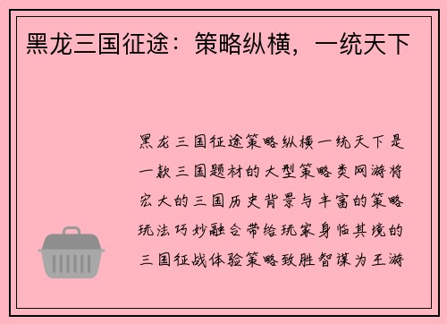 黑龙三国征途：策略纵横，一统天下
